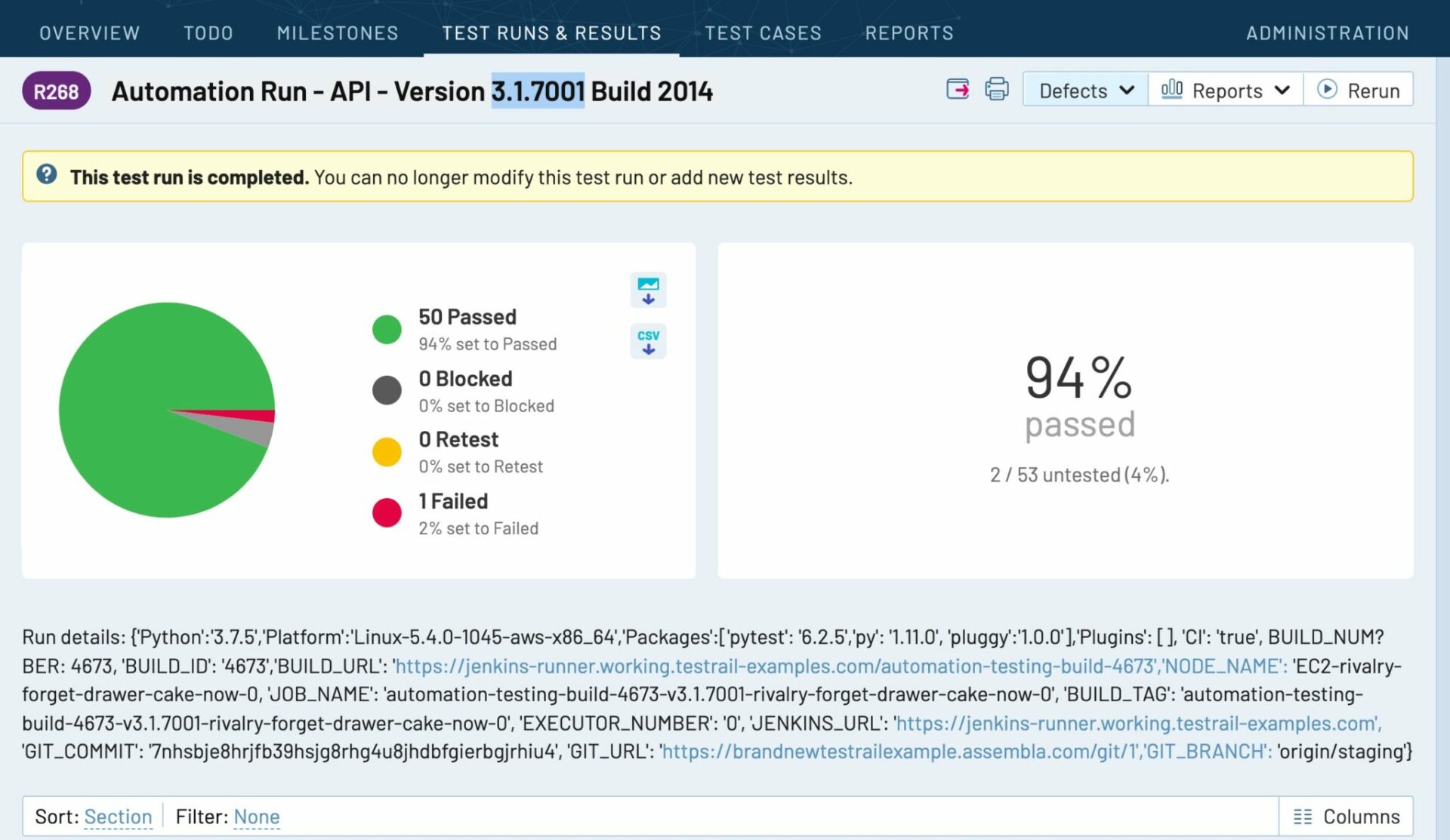 TestRail Automation Test Run