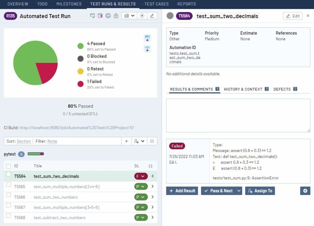 testrail automated test run