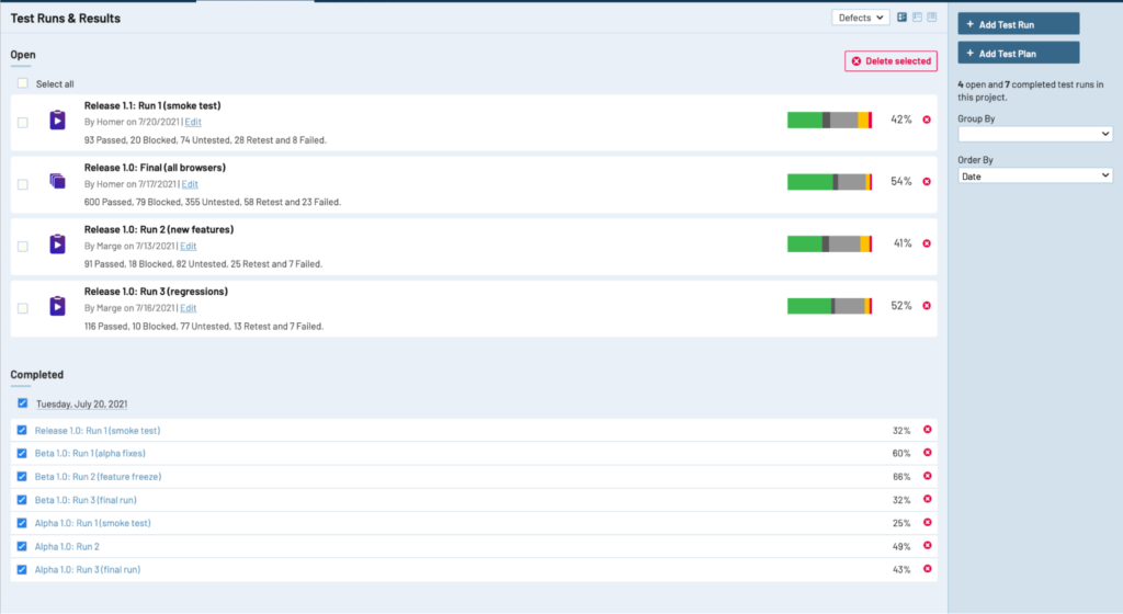 testRail 7.2 bulk deletion capability