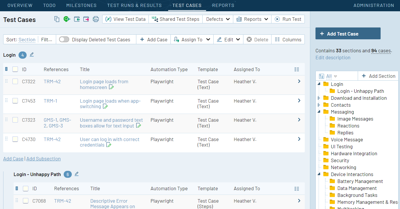 TestRail interface