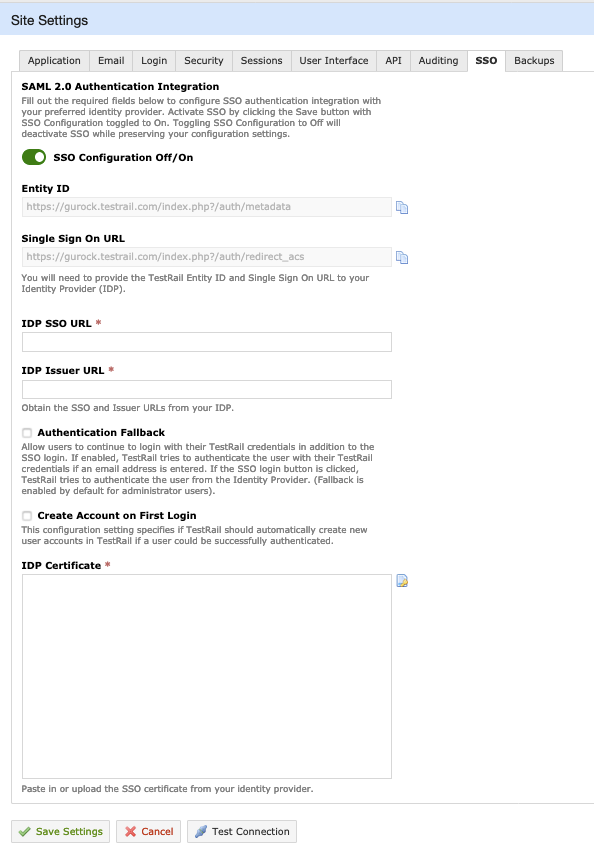 TestRail SAML 2.0 Support