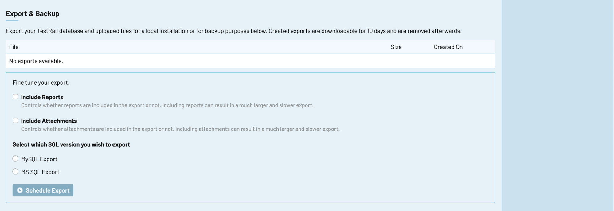 TestRail data export and backup