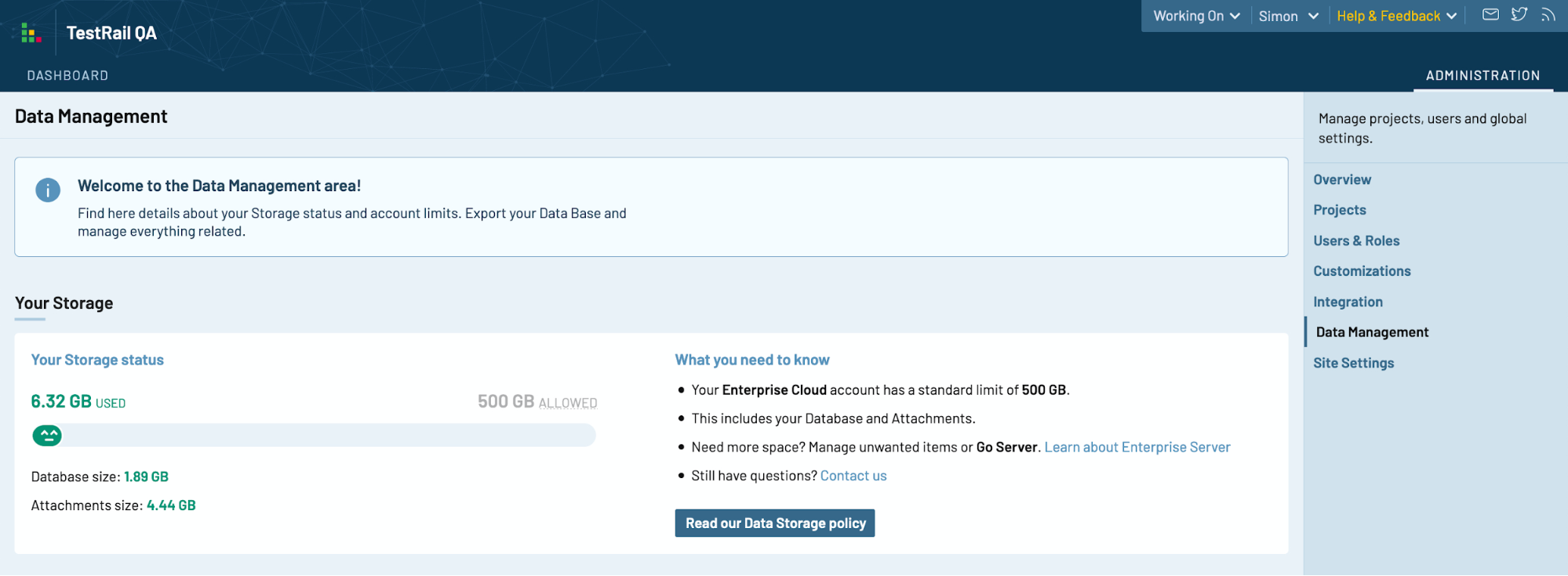 TestRail data management area