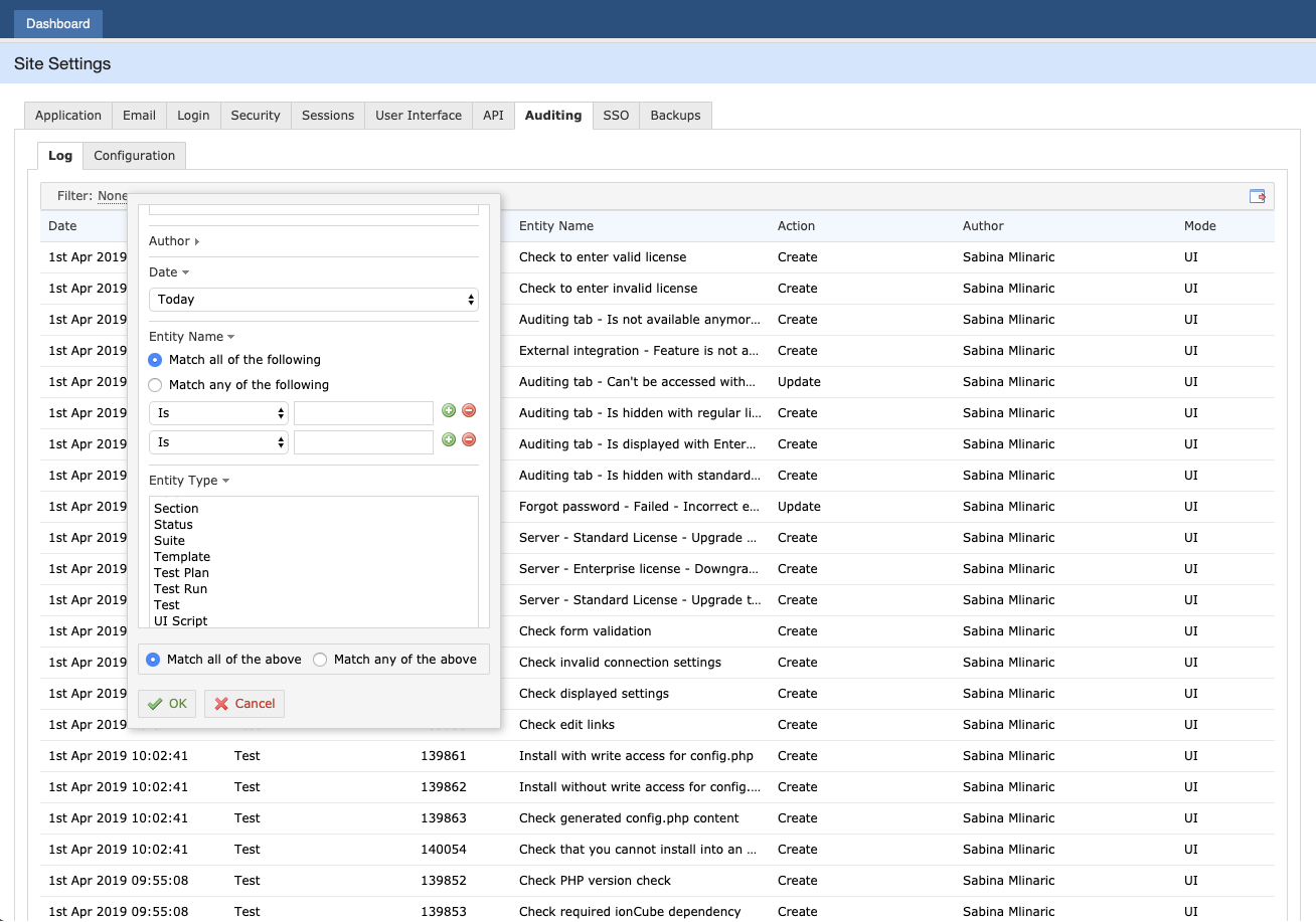 TestRail Audit Log