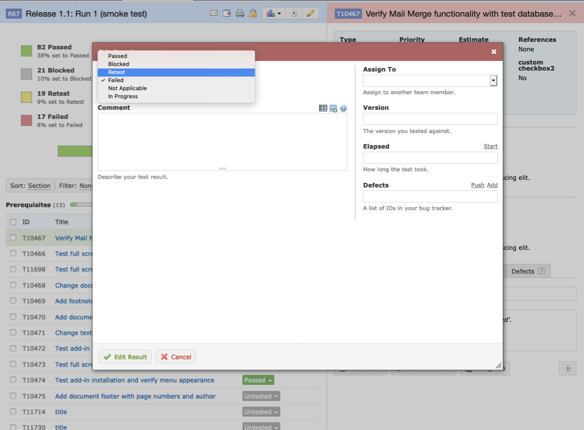 TestRail Edit Test Results