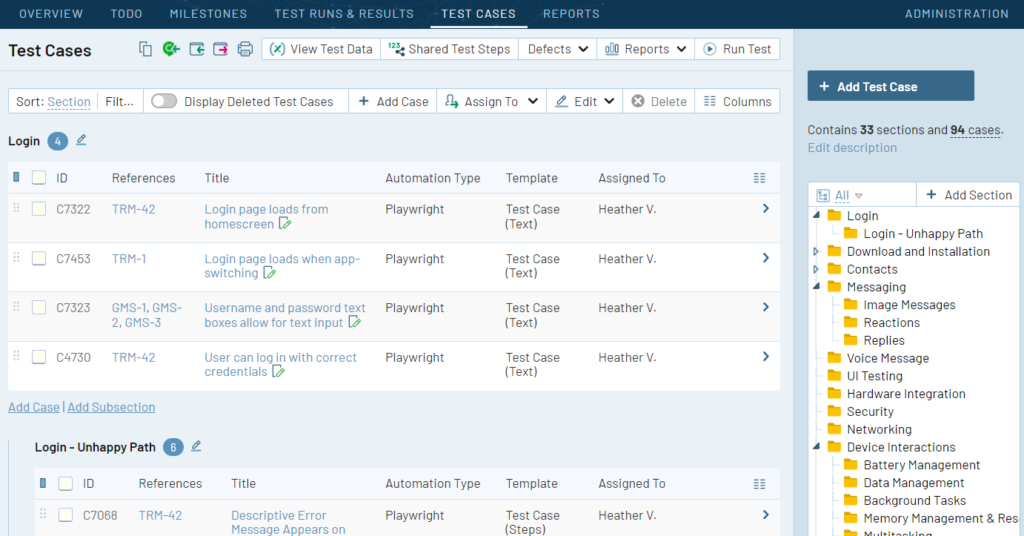 TestRail test case repository